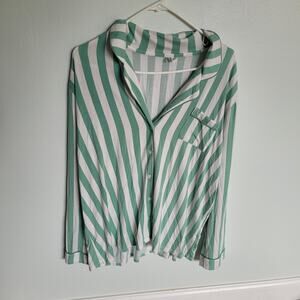 Nordstrom Long Sleeve Stretch Pajama Top Green/White Stripe Women's L